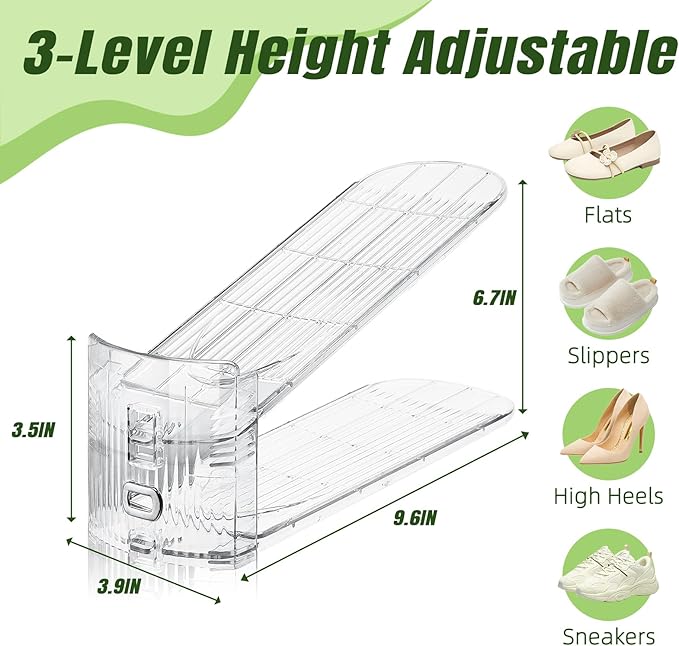 Shoe Slots Organizer,16 Pack Transparent Shoe Stacker Adjustable Shoe Slot Organizer Space Saver Shoe Rack Holder Shoes Storage Organizers for Closet,Transparent-NeatNest