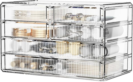 ZHIAI Stackable Storage Drawers, Acrylic Bathroom Counter Organizer Clear Makeup Organizers for Vanity, Kitchen Cabinets, Bathroom, Undersink, Home Organization and Storage (6 Drawers, Pattern F)-NeatNest