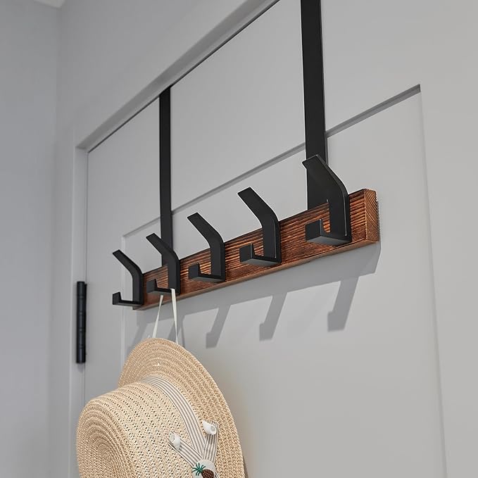 Over The Door Hooks - Door Hanger Hooks, Over The Door Towel Rack for Bathroom Pine Wood Over The Door Hooks for Hanging 16.9 Inches