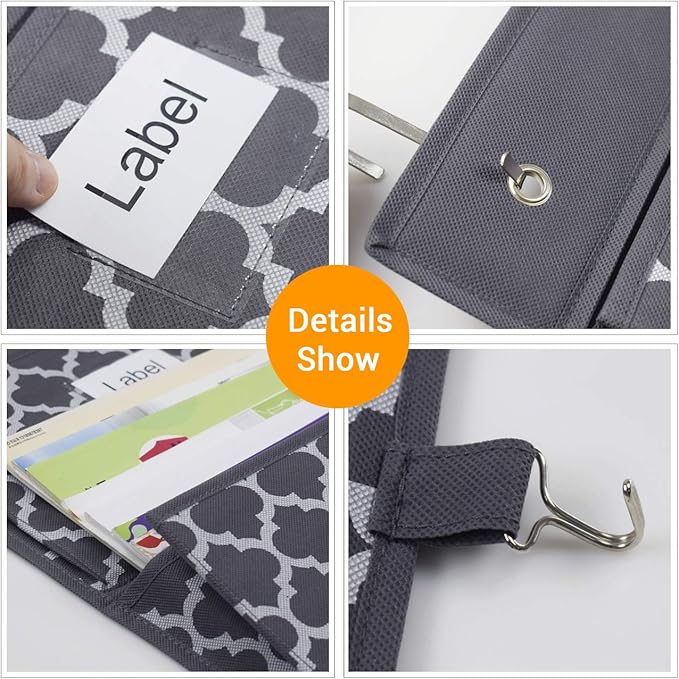 homyfort Over the Door File Organizer, Hanging File Folders, Wall Organizers and Storage for Mail, Magazine, Notebooks, Planners, Office, Classroom, 5 Extra Large Pockets (Grey Lantern Pattern)-NeatNest