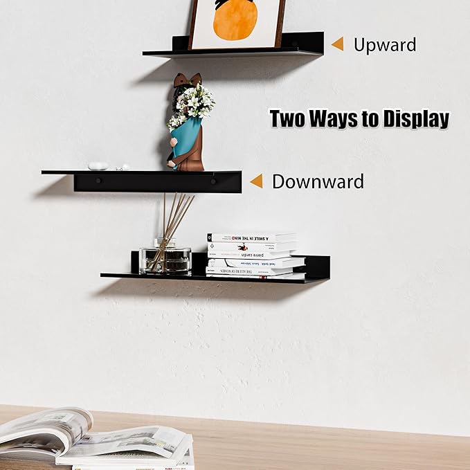 Floating Shelves for Wall Set of 3, Black Metal Wall Shelves for Bathroom 11.8/13.8/15.7 in, Modern Small Adhesive Shelf for Living Room, Bedroom, Office, Kitchen-NeatNest