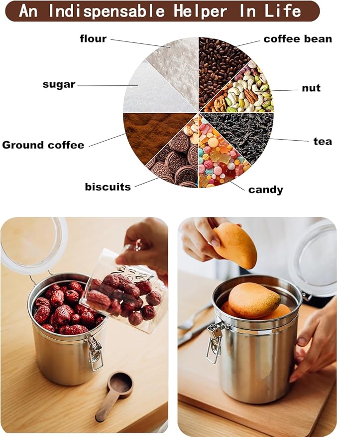 Coffee Canister 4 Pcs Stainless Steel Food Container with Clear Lids Airtight Container Stackable Canisters Kitchen Pantry Storage for Cereal, Snacks, Candy, Herbs, Spices, Sugar, Tea (1.8L Silver-4)-NeatNest