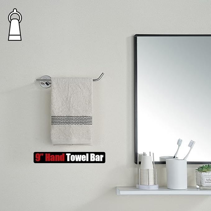 JQK Chrome Towel Ring, Stainless Steel Hand Towel Bar Holder for Bathroom, 9 Inch Polished Stainless Wall Mount, TR100-CH
