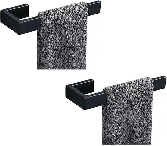 2-Piece Hand Towel Holder, Towel Ring - Thicken SUS 304 Stainless Steel Towel Holder for Bathroom Wall, 8" Rectangular Modern Design Hand Towel Bar, Contemporary Hand Towel Rack - Matte Black