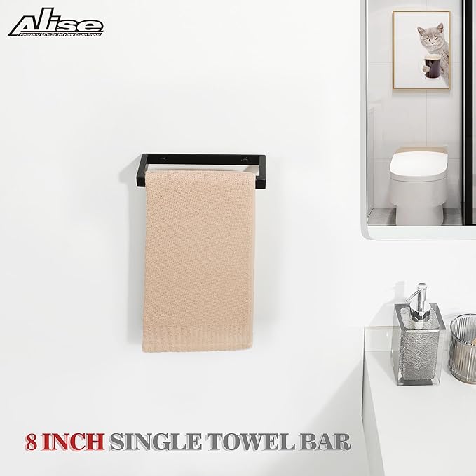 Alise Bath Towel Bar,Wall Mount Towel Holder Towel Rack Towel Hanger for Bathroom Lavatory,8 Inch SUS304 Stainless Steel Towel Rail,Matte Black GJF020-B