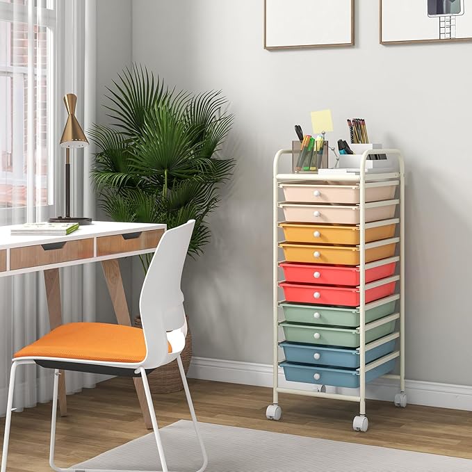 Giantex 10-Drawer Rolling Storage Cart w/Wheels, Handle, Removable Drawers, Mobile Organizer Storage Unit, Trolley Utility Cart for Home Kitchen Makeup Living Room Office Play Room