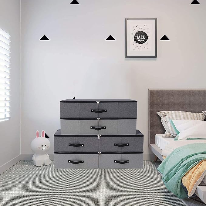 2PCS Foldable Under Bed Storage Box with Plastic Support Liner, Handles, Zipper lid, Blankets Clothes Comforters Storage Bin Organizer for Bedroom and Closet, 29×15×7inch, Black Grey-NeatNest