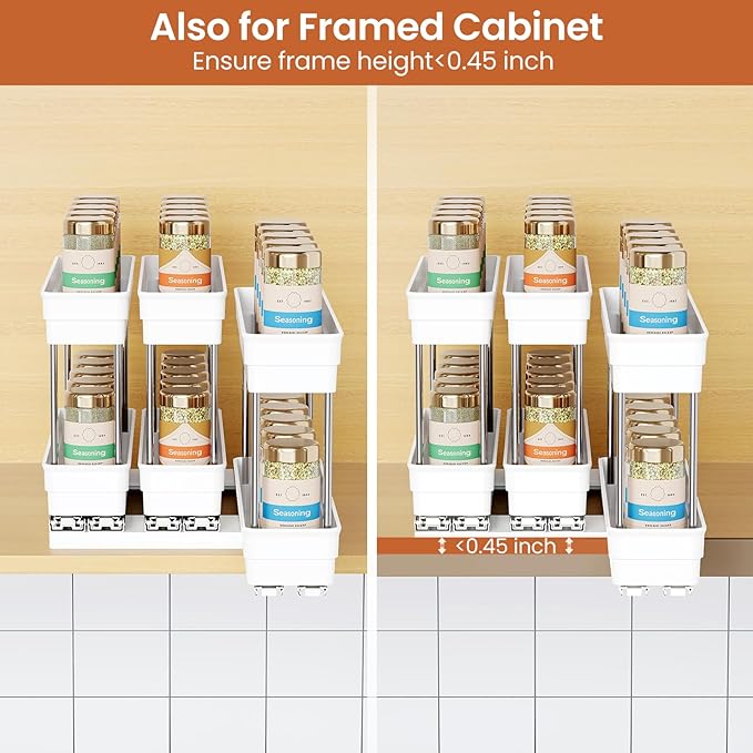 3 Packs Pull Out Spice Rack Organizer for Cabinet, Vertical Spice Rack Pull Out, Heavy Duty Slide Out Seasoning Organizer, 2.3''Wx10.35''Dx8.26''H, 3 Drawers 2 Tiers(White)