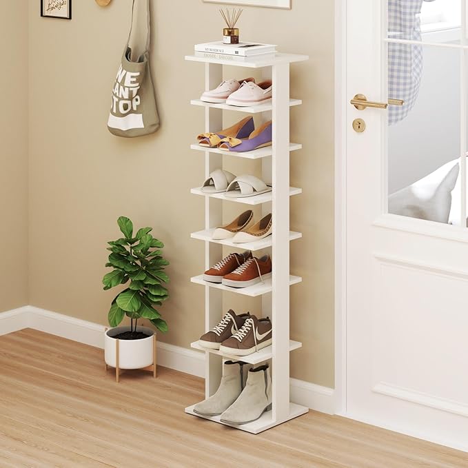 Tangkula 8-Tier Vertical Shoe Rack, Space-Saving Corner Shoe Organizer for 7 Pairs, Narrow Shoe Storage for Entryway, Front Door, or Closet-NeatNest