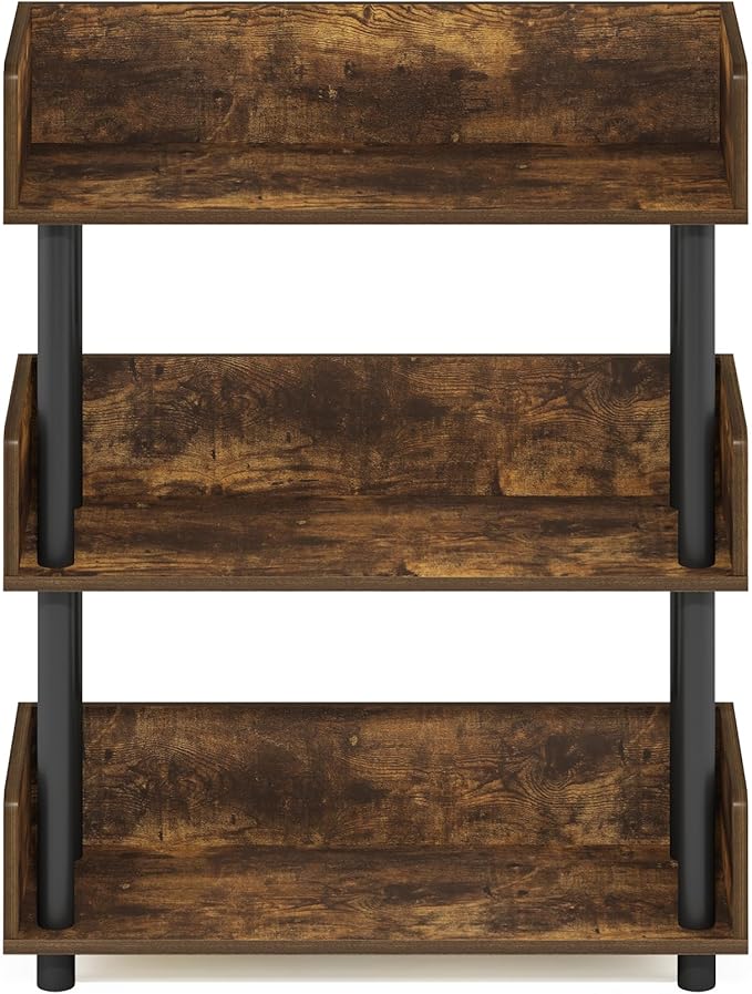 Furinno Turn-N-Tube 3-Tier Freestanding Multipurposes Display Rack, Bookshelf, Amber Pine/Black-NeatNest