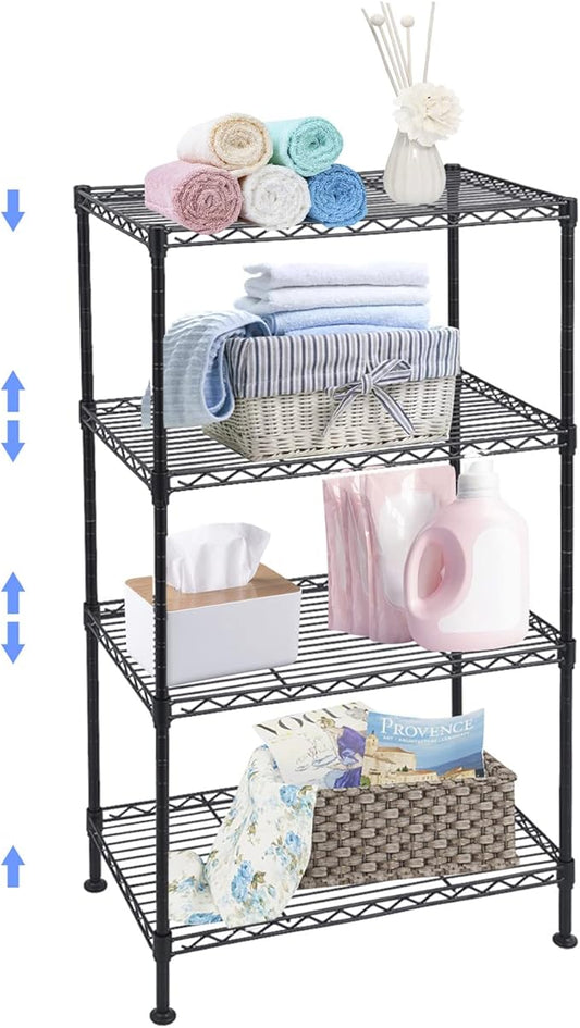 4 Tier Wire Shelving Unit, Height Adjustable Wire Shelves with NSF Certified, Metal Storage Rack Shelf Unit for Kitchen, Laundry, Bathroom, Pantry, Closet (12" D x 19.7" W x 31.5" H, Black)