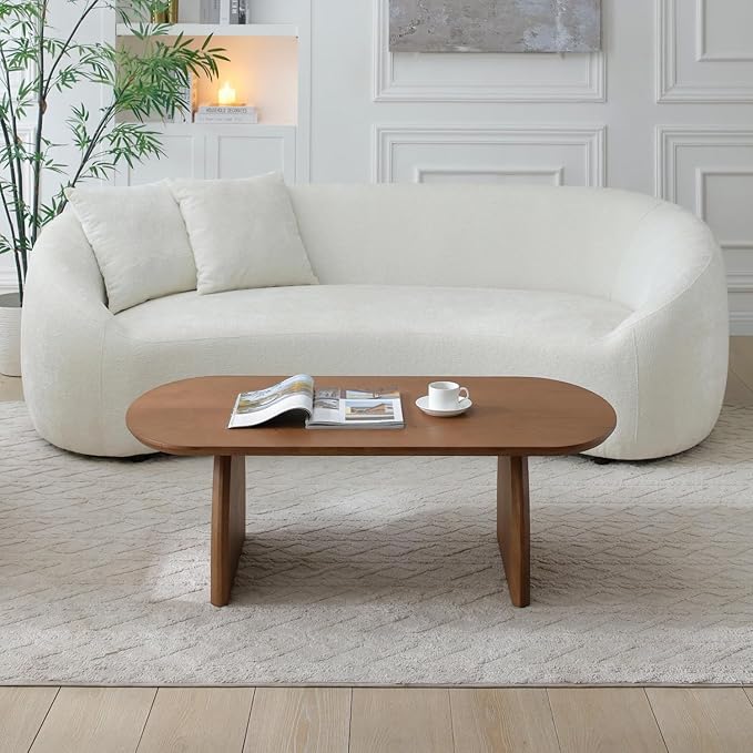 KEVINSPACE Oval Coffee Table for Living Room Modern Solid Wood Center Tables Cocktail Fluted 47.24" W Reception Room Easy Assemble, Walnut