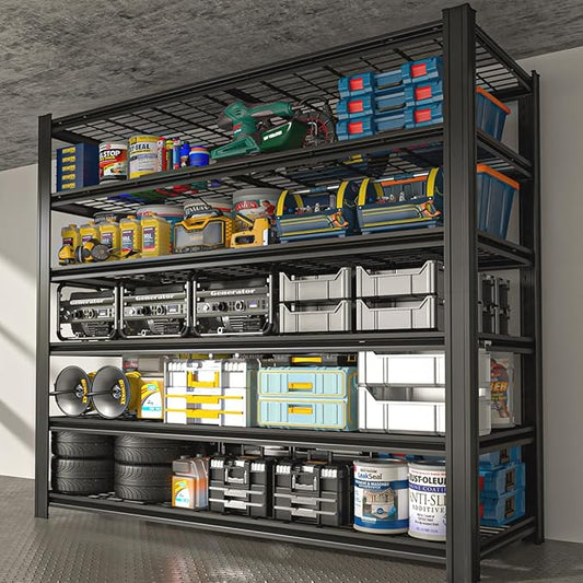 3600LBS 6 Tier Metal Shelving Unit 84" H x 55" W x 24" D, Adjustable Garage Shelves, Heavy Duty Storage Shelves for Warehouse, Basement, Kitchen, Pantry, Living Room, Black-NeatNest