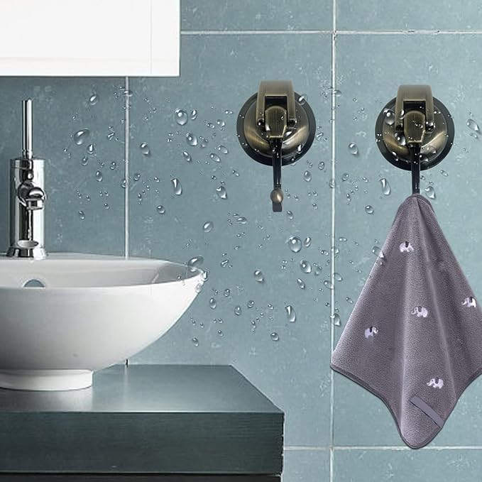 Heavy Duty Suction Cup Hooks for Shower, Bathroom Robe - Vacuum Glass Hooks, Reusable, No Hole Punched, for Garland Decoration (Bronze, 2 Pack)