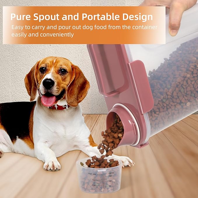 5-7LBS Airtight Dog Cat Food Storage Container with Pet stacking bowls, Upgraded Large Nozzle Clear Plastic Pet Storage Bin BPA-Free for Cats, Dogs, Birds, Chickens, Fishs-6Qt (Rose Pink 5L-1pack)-NeatNest