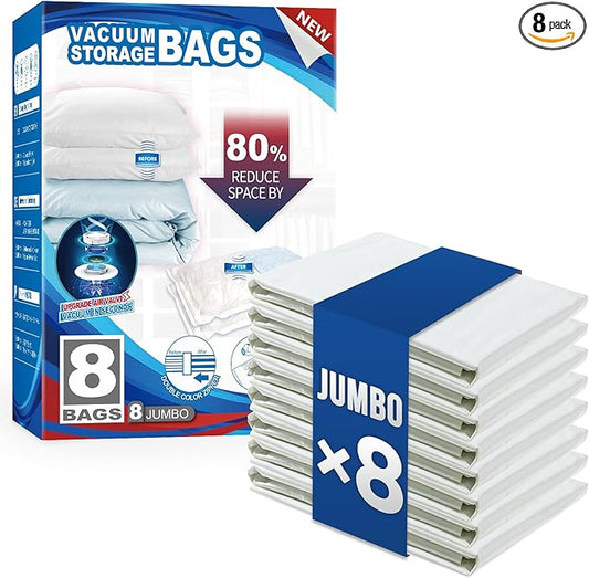 TAILI 8 Pack Vacuum Storage Bags for Comforter and Blankets, Jumbo Vacuum Seal Bags for Bedding 40x31 Inch, Space Saver Bags for Clothes, Pillows, Saving More Closet Space-NeatNest