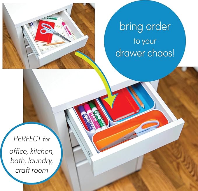 Three by Three Seattle 6 Piece Metal Stacking Bins + Drawer Organizers Set: Elevate Your Desk Organization with Playful Stackable Metal Organizers: Fun, Functional, and Stylish (Sky Blue)