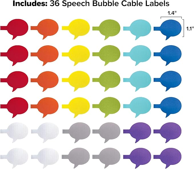Wrap-It Multi-Color (36-Pack) Storage Cable Labels - Speech Bubbles, Wire Tags for Cable Management and Organizer-NeatNest