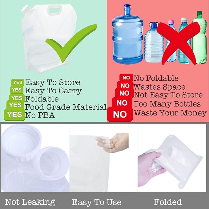 16PCS 1.3Gallon Each Water Storage Containers, Foldable Water Bag, BPA-Free, Water Containers, for Camping, Hiking, Emergency Water Storage,Collapsible Emergency Water Jug Container Bag
