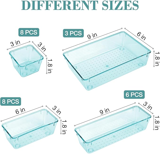 25 PCS Drawer Organizer Set, 4 Varied Size Bathroom and kitchen Drawer cabinet organizer Trays, Clear Storage Bins for Makeup, Jewelry, Utensils and Gadgets-NeatNest