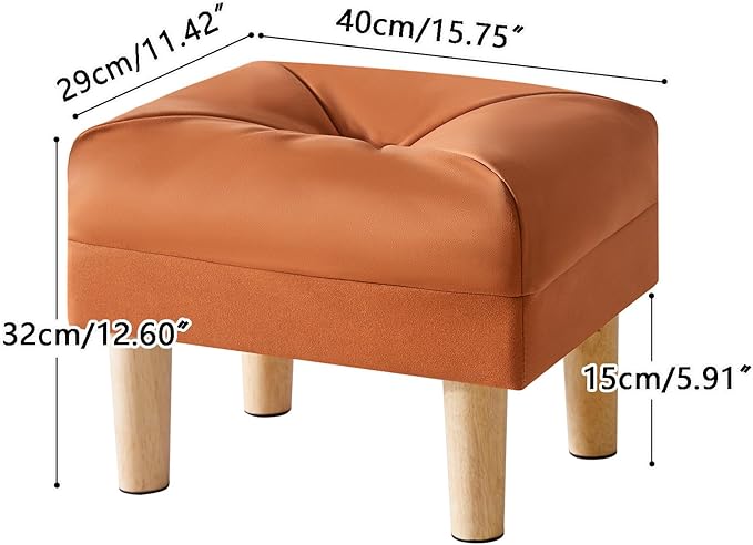 YMYNY Small Footstool Ottoman, Faux Leather Footrest with Sponge Padded Seat, Step Stool for Sofa, Bedroom, Living Room, Entryway, Modern Change Shoes Stool 15.75"D × 11.42"W×12.6"H Orange UHBD040J
