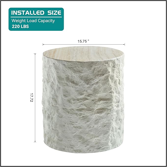kevinplus Round Side Table End Table for Living Room, Modern Contemporary Faux Stone Style Fiberglass Material, No Assembly (Beige, ø15.7'' x 17.7'')