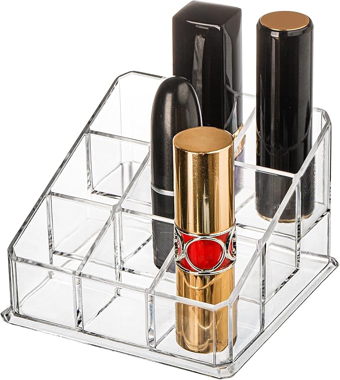 Foraineam 6 Pack Lipstick Holder Organizer, 9 Spaces Clear Lip Stick Storage Stand Container, Small Cosmetic Beauty Makeup Display Cases for Lipsticks, Lipgloss, Brushes, Bottles-NeatNest