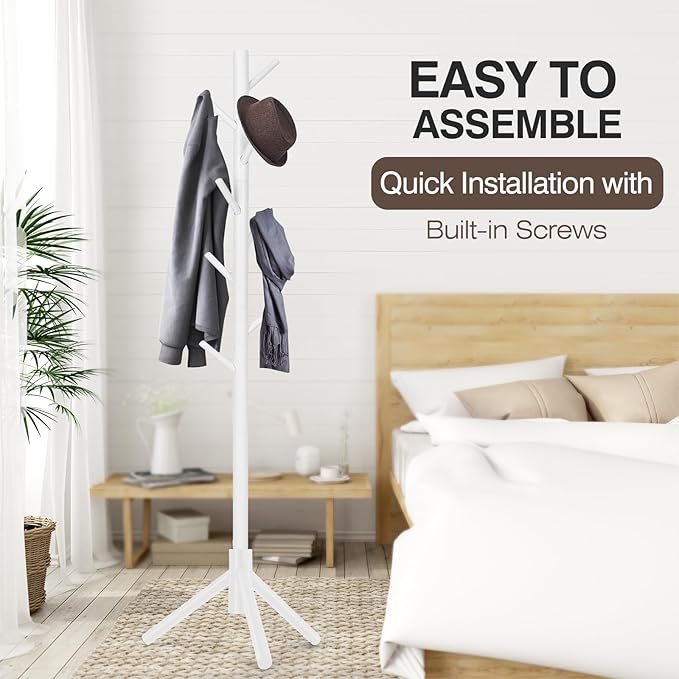 Coat Rack, Freestanding Coat Rack with 8 Hooks and 3 Adjustable Size Tree Coat Racks for Bedroom, Hallway, Entrance, Office, for Hats, Coats, Scarves, Handbags-NeatNest