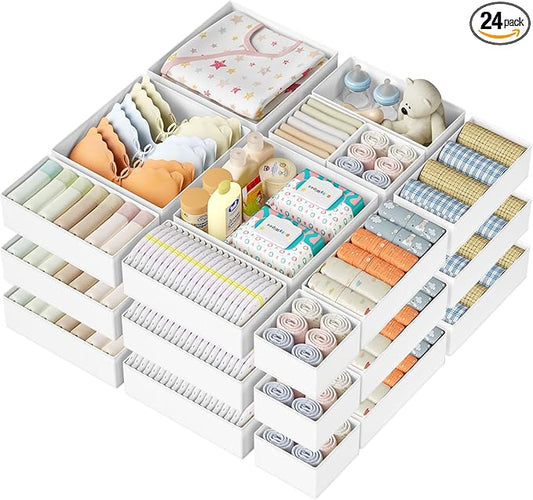 DIMJ Drawer Organizer Clothes Storage - 24 Pack Baby Dresser Organizer for Nursery, Small Fabric Closet Drawer Organizer Bins for Underwears Socks, Foldable Storage Dividers Organization for Bedroom-NeatNest