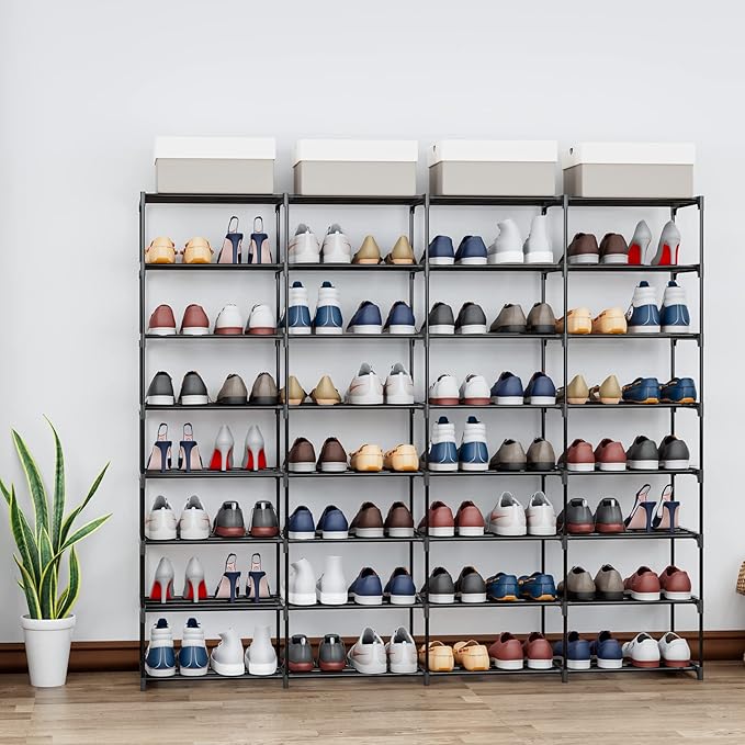 Shoe Rack Large Capacity 4 Rows 8 Tier 56-64 Pairs Shoes Boots Sneaker Stackable Storage Organizer Garage Entryway Hallway Front Doorway Shoe Tower Cubby Unit Shelf Space Saving-NeatNest