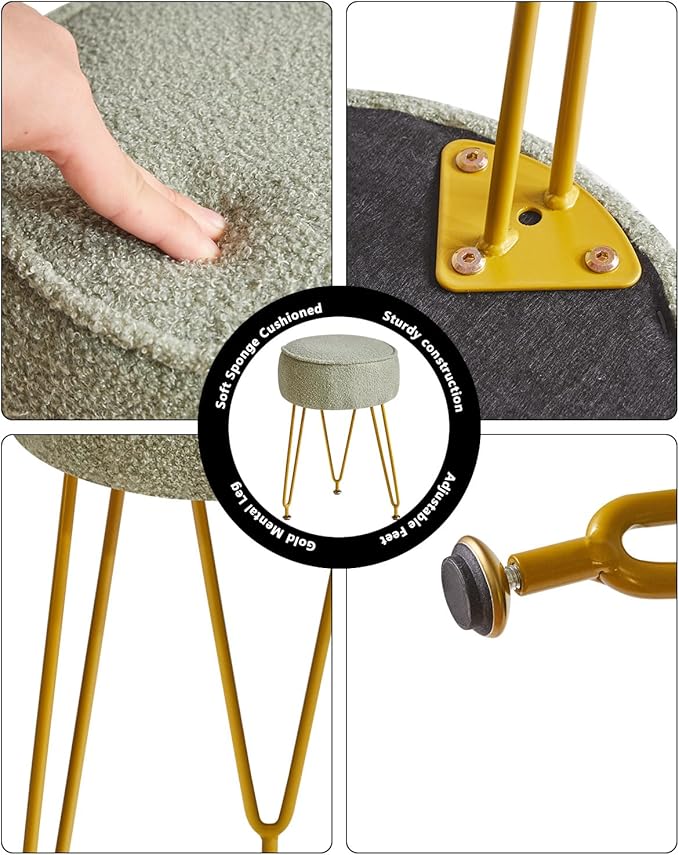 IBUYKE Teddy Velvet Round Footrest Stool Ottoman, Makeup Vanity Stool Side Table, Velvet Dressing Table Seat, Pouf Couch Stool, for Living Room Bedroom, Light Green WBD009D