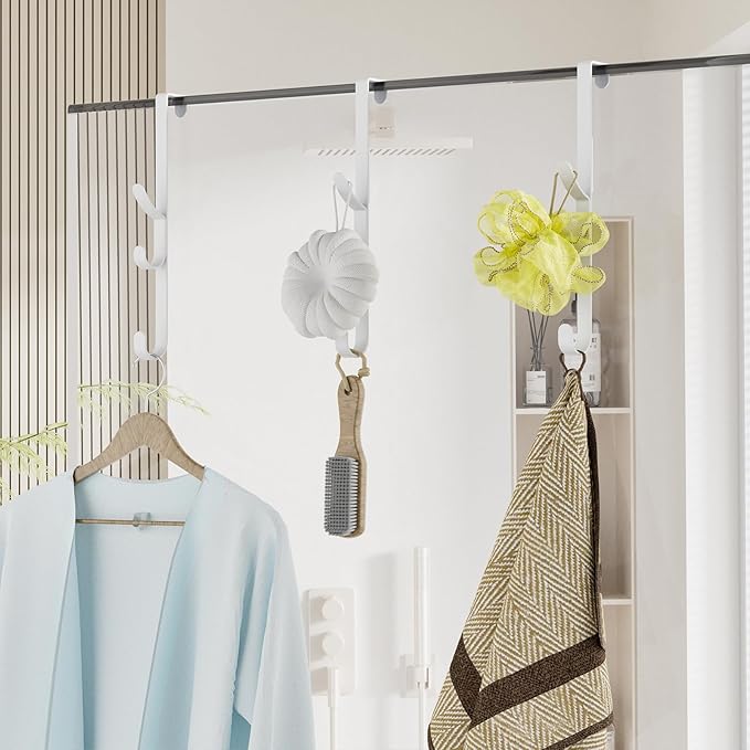 Over the Door Hooks hanger,over the door towel hook Organizer hanging for coat clothes backpack hat purse Metal Towel Rack Back of Shower for Bathroom,Dorm,Bedroom,Kitchen,Office Closet (White-3Packs)
