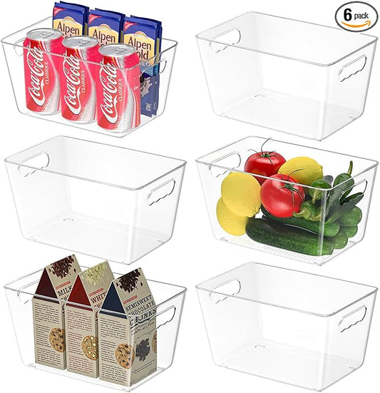 BALEINE Clear Plastic Storage Bins, Pantry Organization, BPA Free Stackable Refrigerator Organizers and Storage with Handles for Kitchen Fridge Cabinet Bathroom (6PK, 9.5x5.5x4.5)-NeatNest