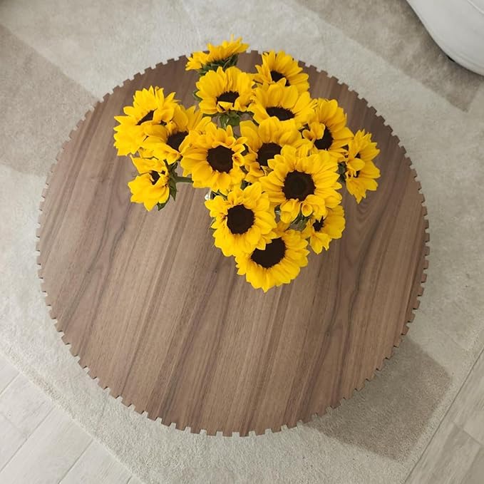 kevinplus 31.49'' Round Coffee Table Modern Wood Coffee Table for Living Room, Contemporary Circle Fluted Drum Style, Easy Assembly, Walnut (ø31.49'' x 13.77'')