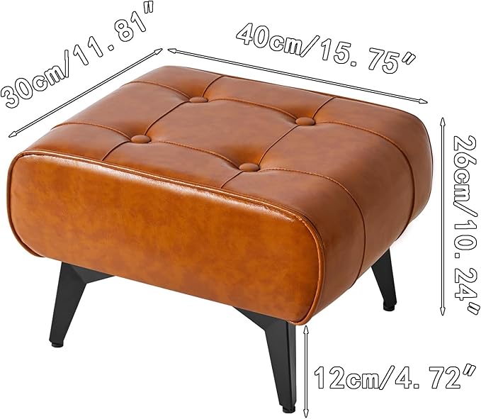 YMYNY Ottoman, Foot Stool with Metal Legs, Faux Leather Stool, Pouf Couch Stool, Modern Multifunctional Small Square Accent Small Table for Bedroom, Living Room 15.75"D×11.81"W×10.24"H Orange UHBD037J