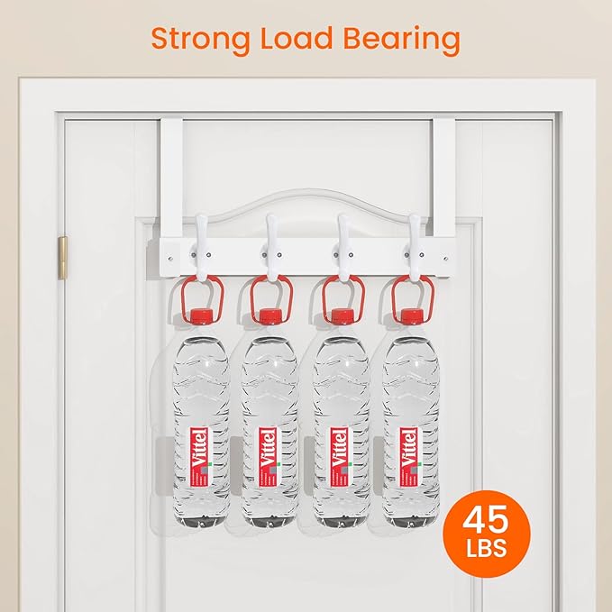Homode Over The Door Hooks Heavy Duty, Wood Over Door Hanger Hook, Over Door Towel Rack with Coat Hooks for Hanging Towels Clothes Hats Bags, Back of Bathroom Door, White
