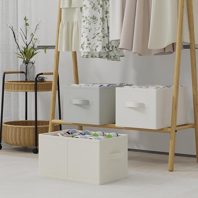 2 Pack Cube Shoe Organizer, Fits Up to 24 Pairs, Foldable Space-saving Storage Container Bins, Closet Organizers System with Reinforced Handles, 16.5 x 12.6 x 10.2 In, Beige, XSNX02BE-2-NeatNest