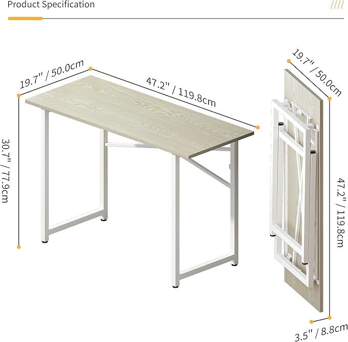 47 inch Folding Desk, Writing Gaming Computer Camping Table, No Assembly Required Home Office Desk, Natural and White-NeatNest