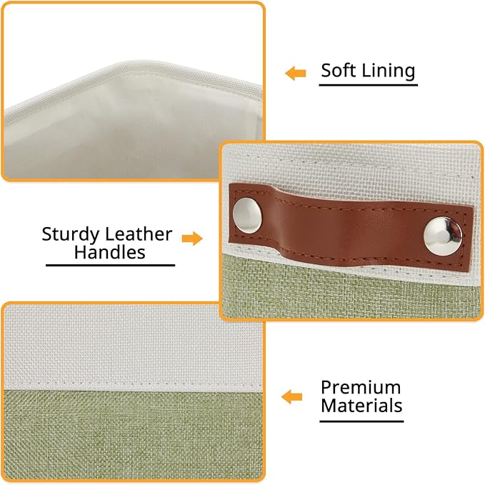 DULLEMELO Narrow Storage Basket for Bathroom, Toilet Paper Holder, Canvas Storage Basket for Organizing (White & Green)-NeatNest