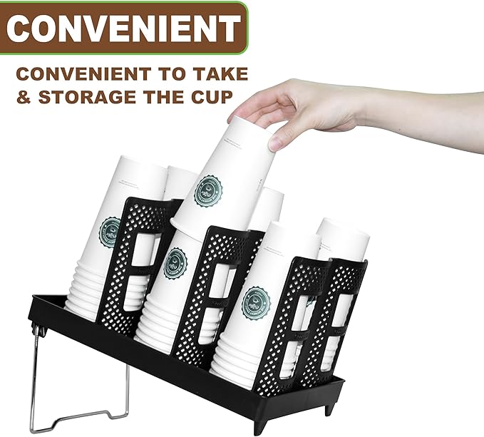 Coffee Cup Holder,Cup and Lid Dispenser with Stand,Disposable Cups Organizer,6 Slots,for Coffee Station,Bar,Office,Home,Restaurant,Breakroom,Countertop-NeatNest