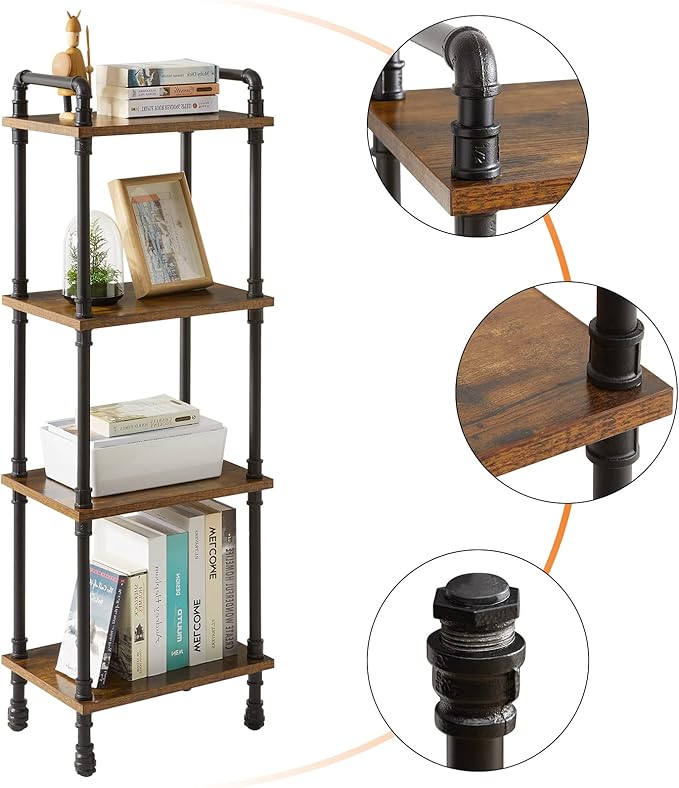 IBUYKE Industrial Pipe Ladder Shelf,4-Tier Vintage Style Book Shelf,Free Standing Units,Display Rack and Storage Organizer for Living Room,Bedroom,Kitchen,Rustic Brown UTMJ404H