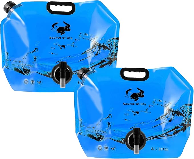 Collapsible 8L Water Storage Bag, BPA-Free Portable Folding Water Jug with Adjustable Faucet, Leakproof Emergency Water Bag for Camping, Hiking, Riding, Outdoor Sport (Blue, 2)-NeatNest