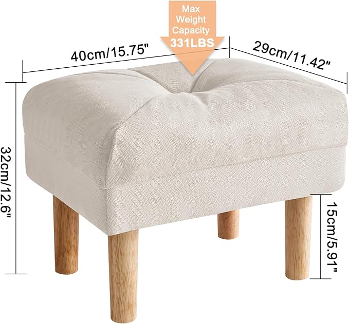 YMYNY 15.75" Small Footstool Ottoman, Footrest with Sponge Padded Seat, Step Stool for Sofa, Bedroom, Living Room, Entryway, Modern Change Shoes Stool, Wood Legs, Beige, UHBD023M