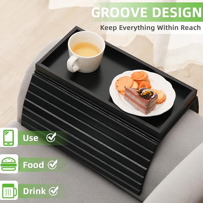 GEHE Bamboo Sofa Arm Tray, Foldable Couch Arm Tray Side Table, Anti-Falling Armrest Tables Cup Holder for Snacks, Drinks, Beers, Phone, Control, Flexible and Portable, Anti-Slip Bottom-NeatNest
