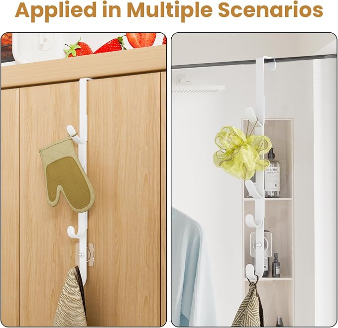 Over The Door Hooks, Metal Door Hooks for Hanging, Over The Door Purse Organizer for Door Coat Hanger, Back of Shower for Hanging Towel Rack Clothes, Hat, Bathroom, Closet (White-2Packs)