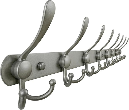 Dseap Coat Rack Wall Mount - 29.5” Long 8-Tri-Hooks Heavy Duty Coat Hanger Rail Wall Hooks for Hanging Coats Hats Clothing Clothes Purse Mudroom Entryway, Gray-NeatNest