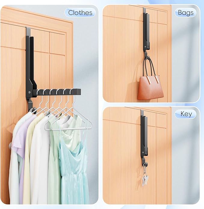 2 Packs Over The Door Drying Rack, Folding Over Door Hanger Hooks, Portable Space Saving Collapsible Coat Towel Racks for Laundry Room Bathroom Home Organization Travel Drying Storage (2Pack, Black)