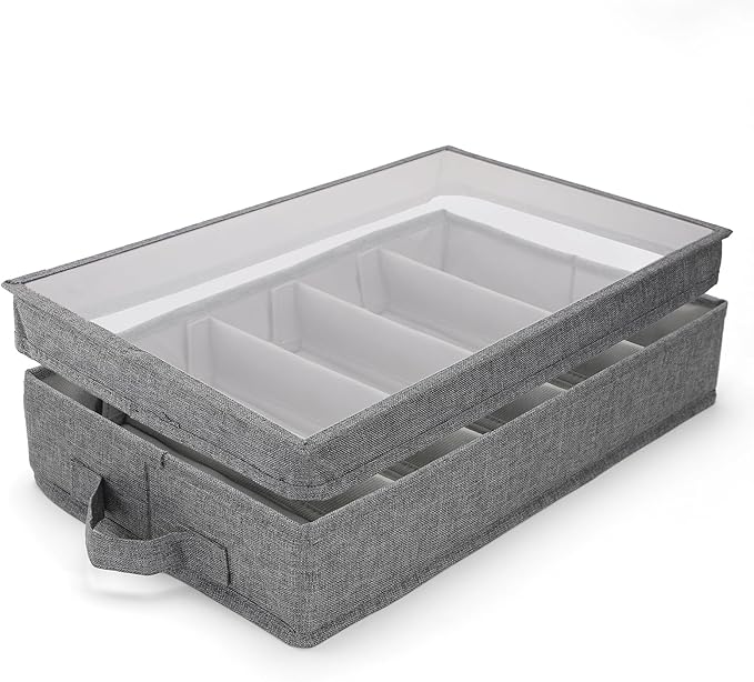 Joyfol Day Flatware Utensil Storage Case, Silverware Storage Box with Padded Dividers, Removable Cutlery Storage Holder with Handles and Removable Lid, for Protects and Organizes Cutlery, Grey-NeatNest