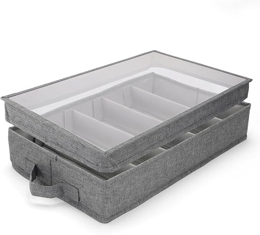 Joyfol Day Flatware Utensil Storage Case, Silverware Storage Box with Padded Dividers, Removable Cutlery Storage Holder with Handles and Removable Lid, for Protects and Organizes Cutlery, Grey-NeatNest