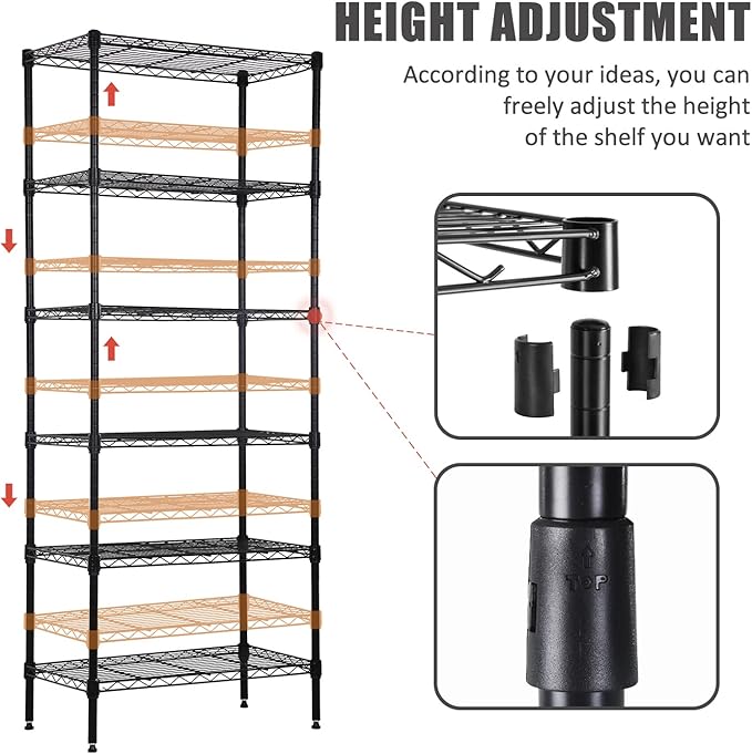 6-Tier Wire Shelving Unit Storage Shelves Metal Shelves 60"x23"x13" Heavy Duty Metal Storage Rack Wire Rack NSF Height Adjustable for Home Kitchen Bathroom Garage Shelving(Black)